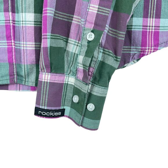 Rockies Jeans Wear Shirt Lg Plaid Long Sleeve Button Western Rodeo Vintage - Picture 7 of 8